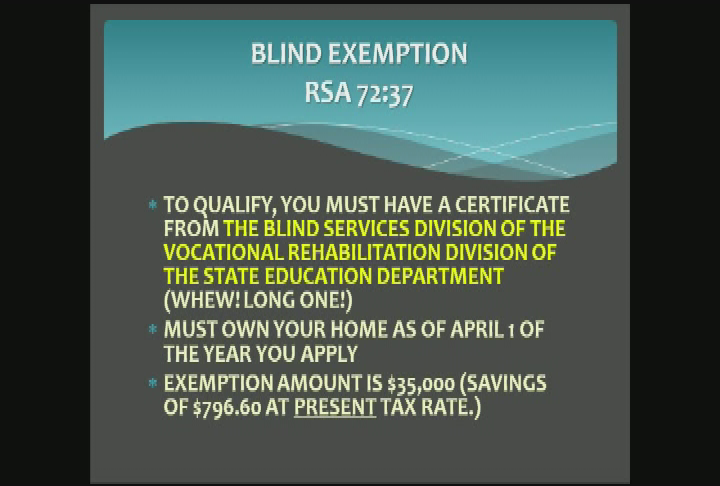 Property Tax Exemptions - What you need to know, presented by Bill Ingalls, Bedford Assessor