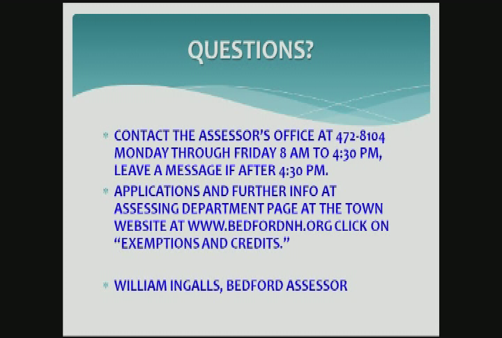 Property Tax Credits - What You Need to Know presented by Bill Ingalls, Bedford Assessor