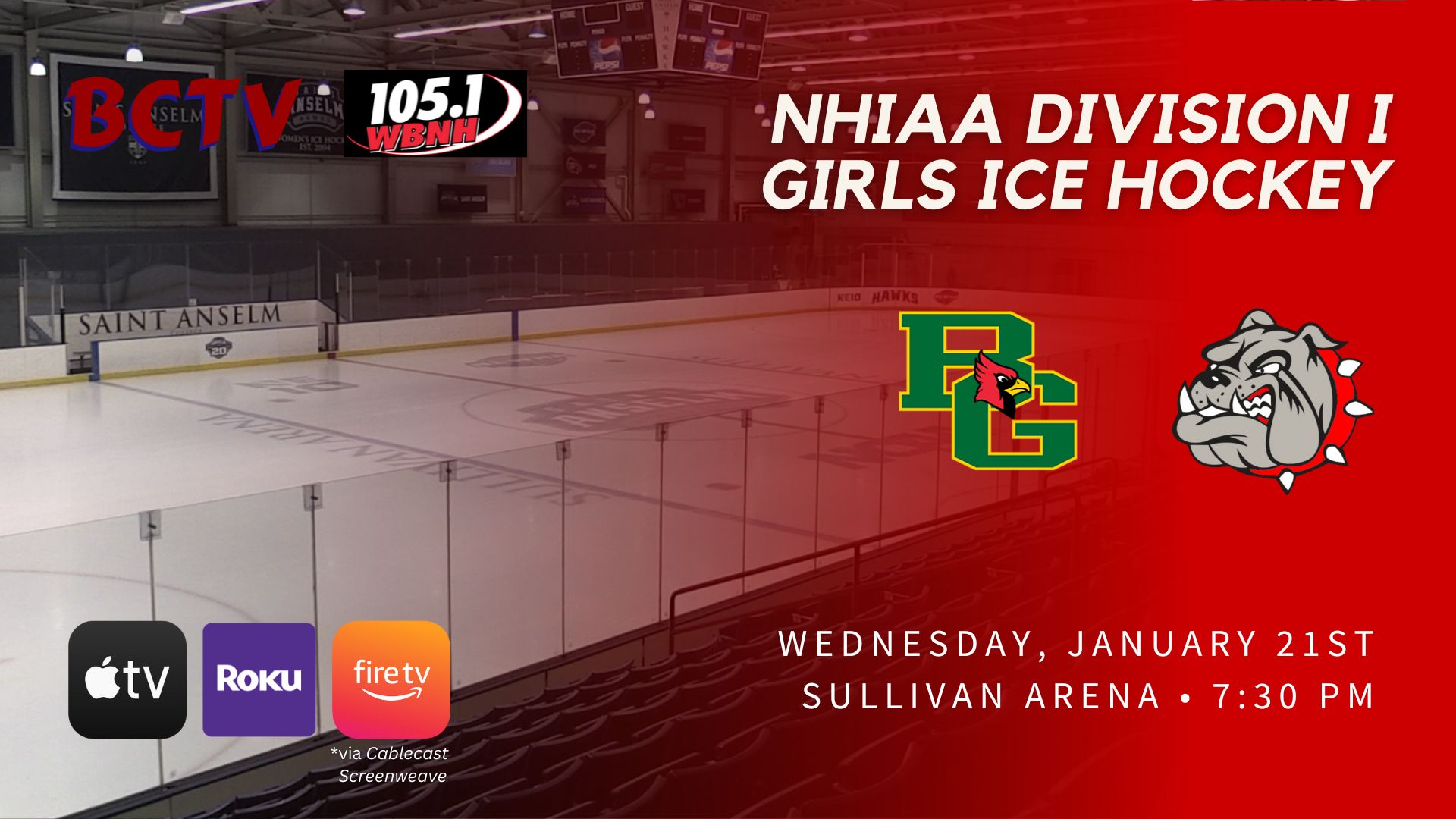 BHS Girls Hockey - Bishop Guertin vs Bedford Bulldogs Wednesday 1-21-26