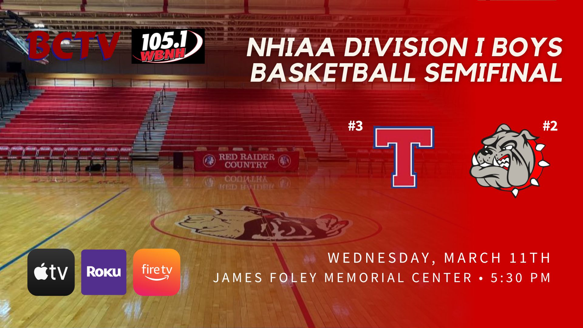 Thumbnail image for AUDIOCAST - BHS Boys Basketball NHIAA Div1 Semifinals - Trinity vs Bedford Bulldogs  Wednesday 3-11-26